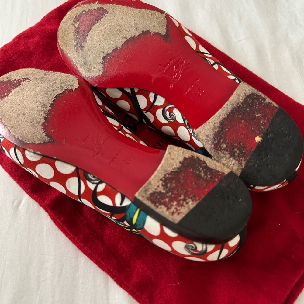 Christian Louboutin Multicolor Fabric Sakouette Face Polka Dot Loafers Size 38 - Picture 3 of 6